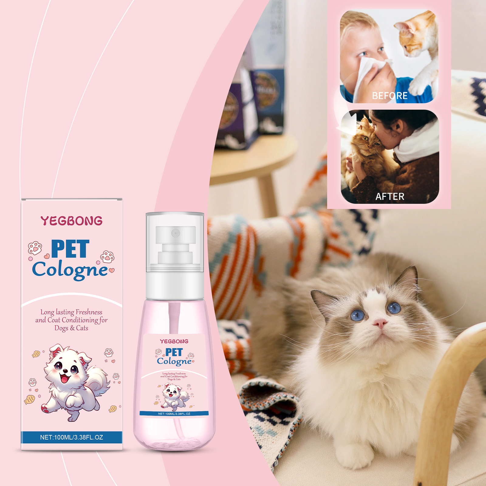 Pet Cologne Spray - ペット用コロン ベビーパウダーの香り 長持ちする天然消臭剤 携帯用ペット香水 毎日のフレッシュケア 犬猫用消臭スプレー
