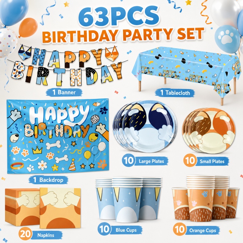 Pet Supplies In Bulk - ブルードッグパーティー用品セット 使い捨て漫画柄食器セット 大量販売 誕生日 学校 教室