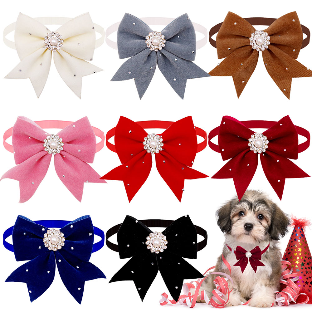 Pet Supplies In Bulk - 犬の花の蝶ネクタイ、ダイヤモンドパール、犬のグルーミングアクセサリー、手作り、調整可能、バルク、ペット用品、8個