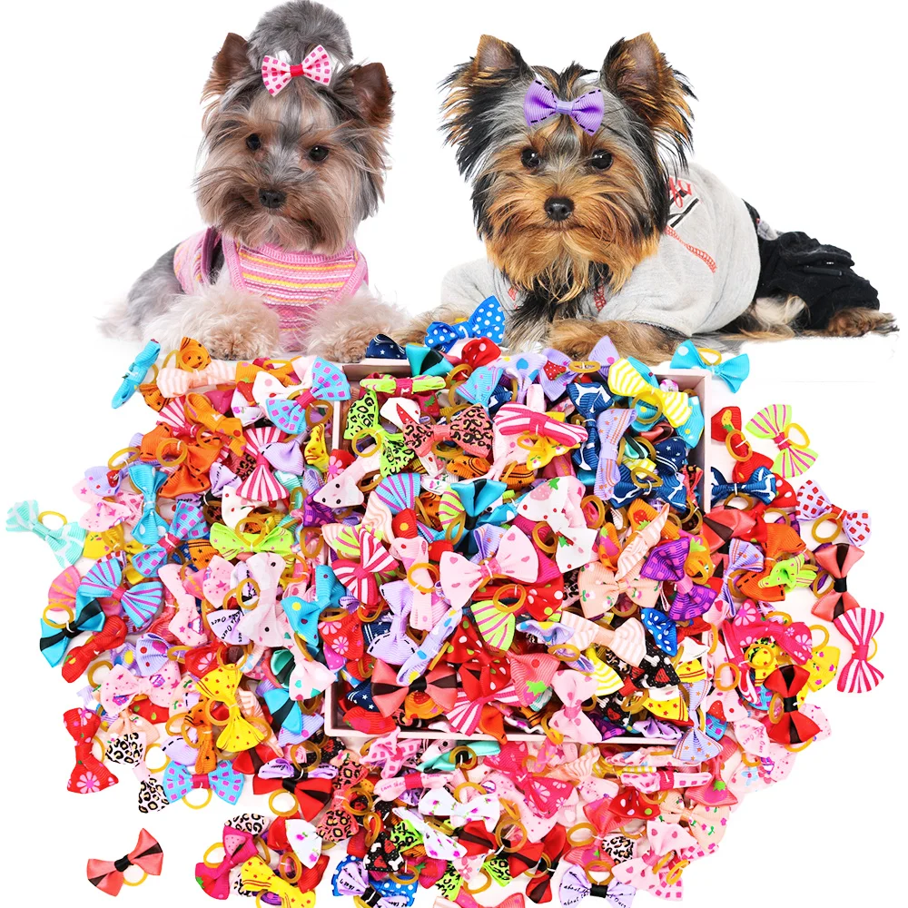 Pet Supplies In Bulk - 50 個犬弓ゴムバンド付き手作りペット弓犬と猫子犬弓ペットグルーミングアクセサリー卸売ペット用品